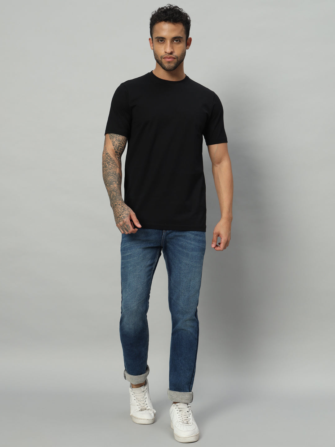 Mercerized Round Neck T-shirt - Black - HABEAS