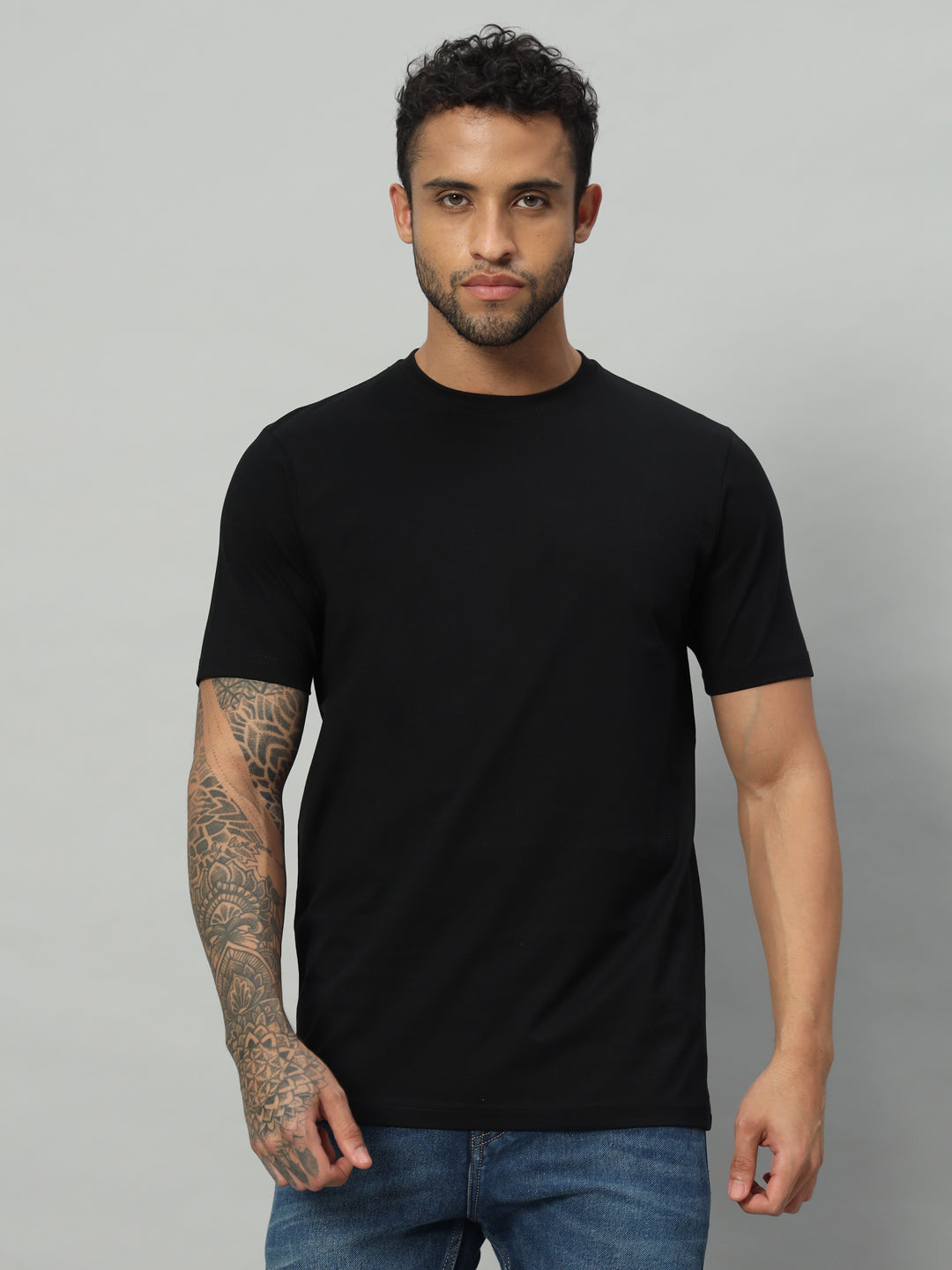 Mercerized Round Neck T-shirt - Black - HABEAS