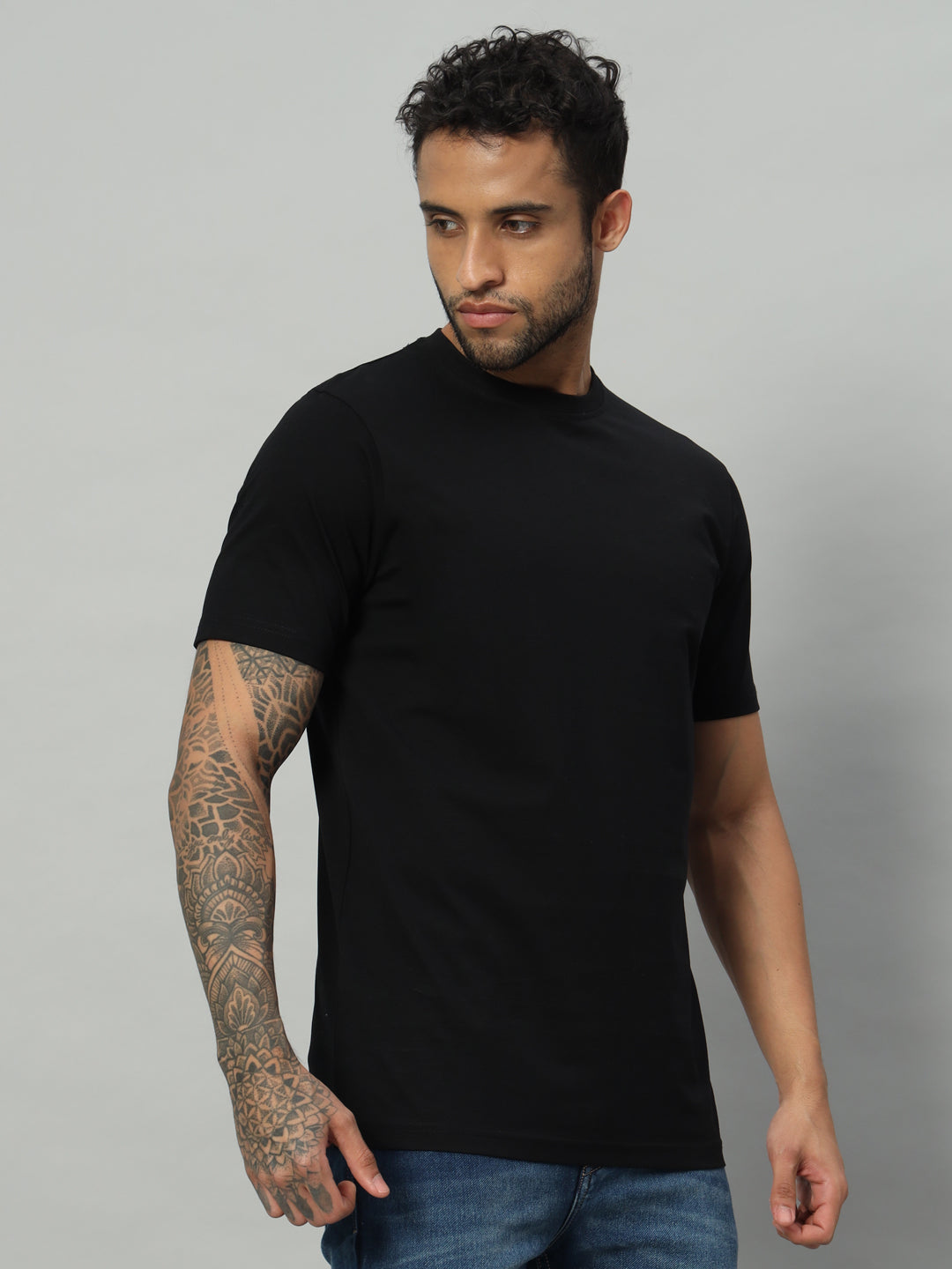 Mercerized Round Neck T-shirt - Black - HABEAS