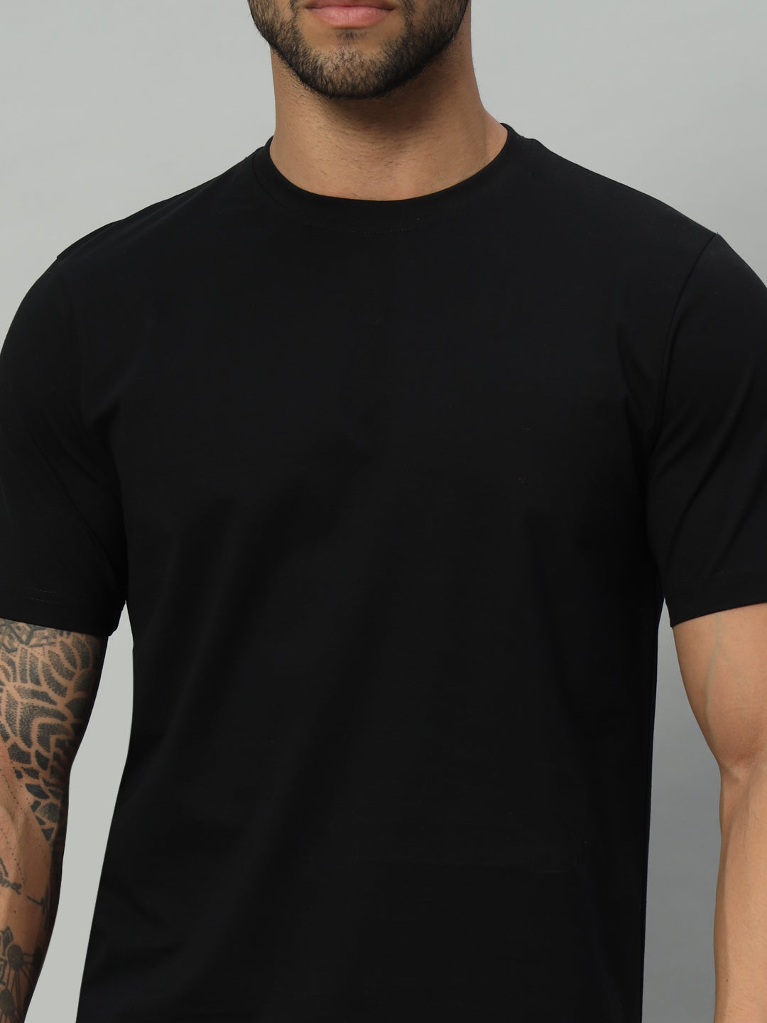 Mercerized Round Neck T-shirt - Black - HABEAS