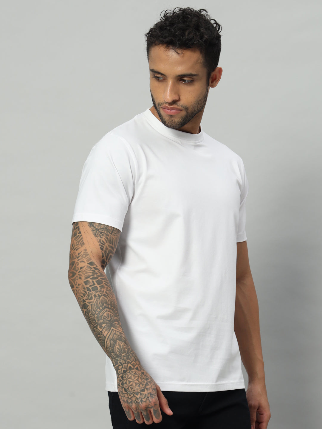 Mercerized Round Neck T-shirt - White - HABEAS