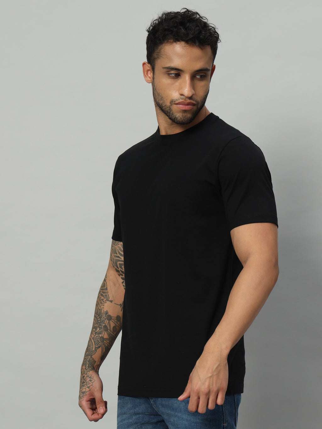 Mercerized Round Neck T-shirt - Black - HABEAS