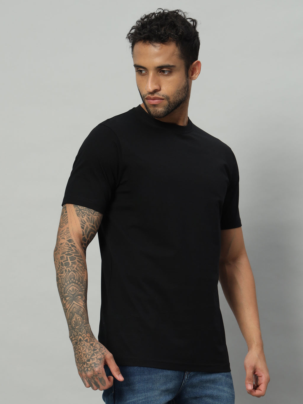 Mercerized Round Neck T-shirt - Black - HABEAS
