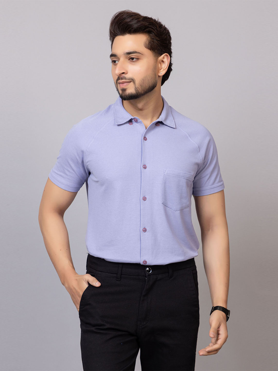 Lazy Lavender half sleeve honeycomb knit shirt for men by HABEAS, view 1