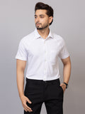 Crisp White half sleeve honeycomb knit shirt for men by HABEAS, view 1