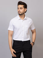 Crisp White half sleeve honeycomb knit shirt for men by HABEAS, view 1