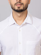 Crisp White half sleeve honeycomb knit shirt for men by HABEAS, view 4