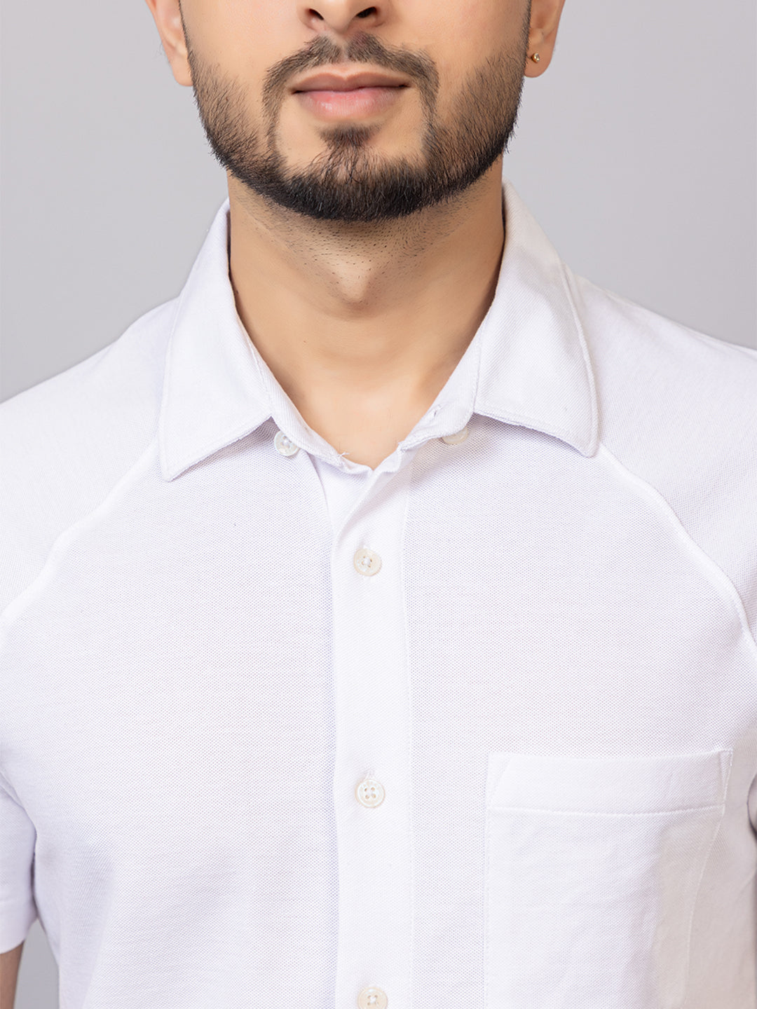 Crisp White half sleeve honeycomb knit shirt for men by HABEAS, view 4