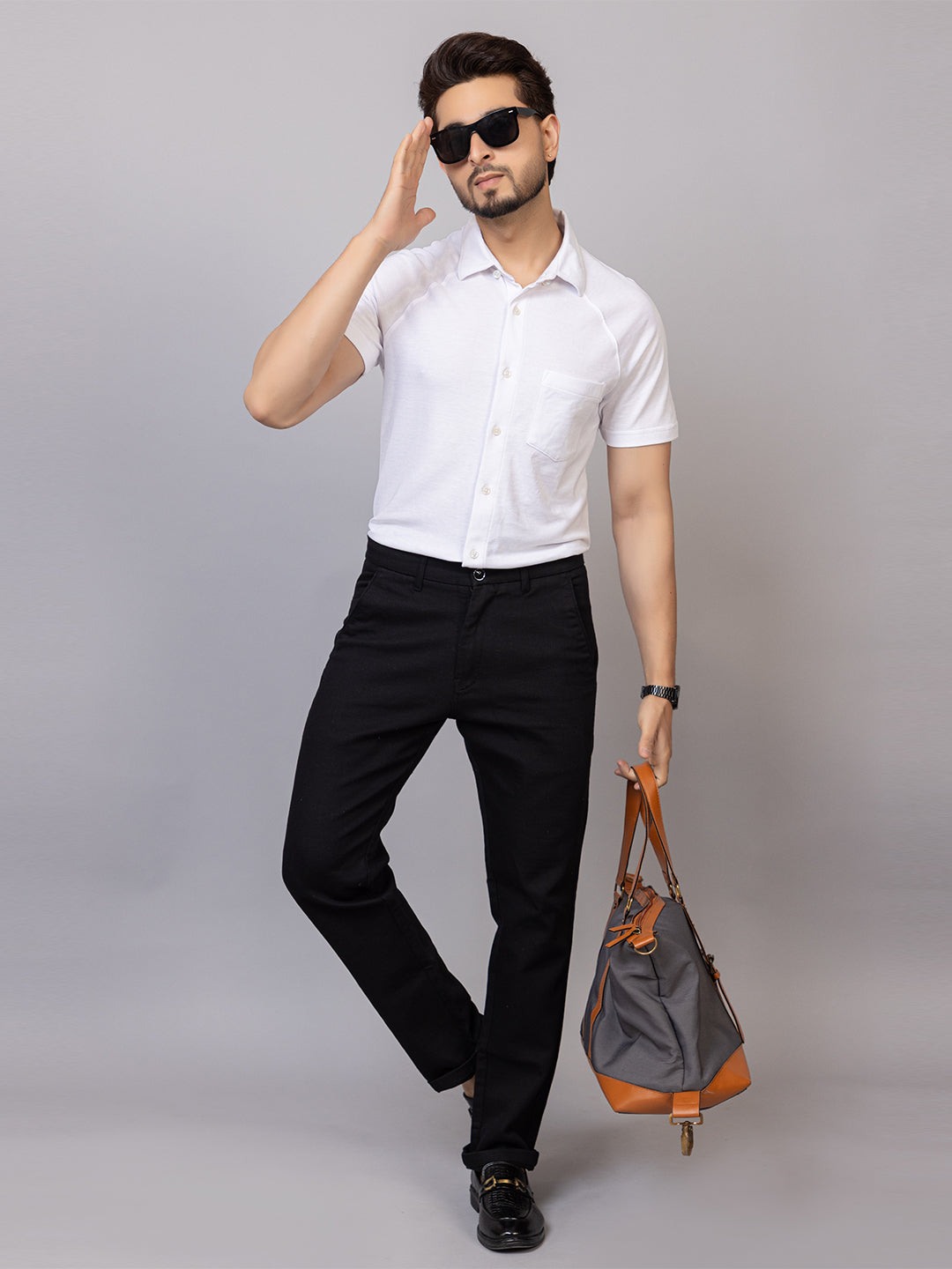 Crisp White half sleeve honeycomb knit shirt for men by HABEAS, view 5