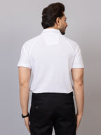 Crisp White half sleeve honeycomb knit shirt for men by HABEAS, view 6