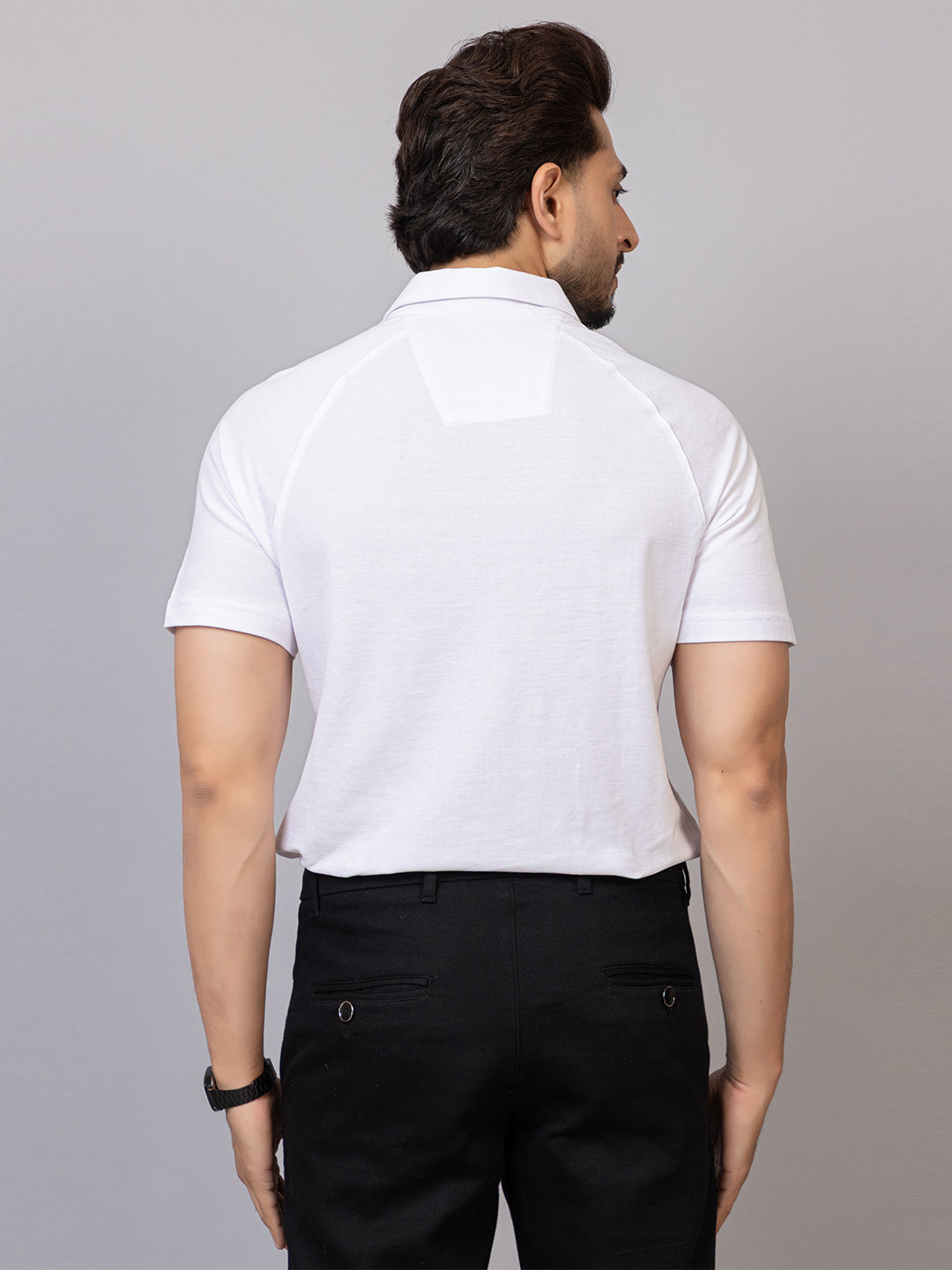 Crisp White half sleeve honeycomb knit shirt for men by HABEAS, view 6
