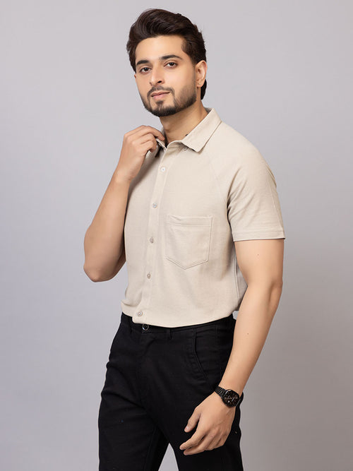 Oyster half sleeve honeycomb knit shirt for men by HABEAS, view 2
