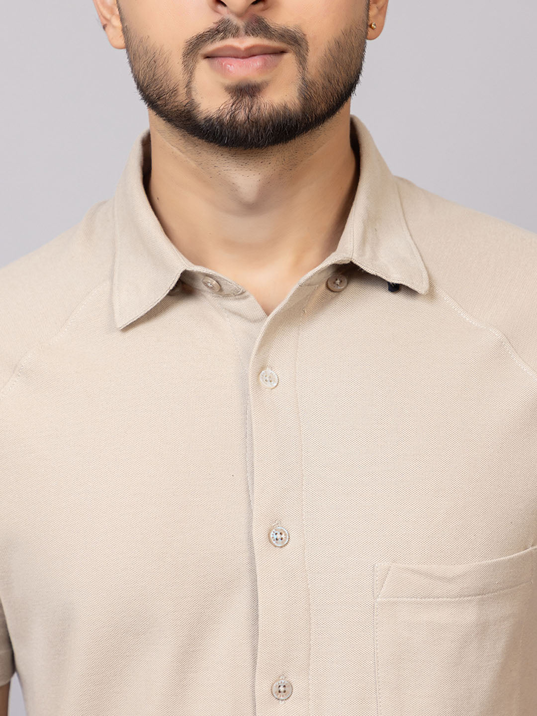 Oyster half sleeve honeycomb knit shirt for men by HABEAS, view 6
