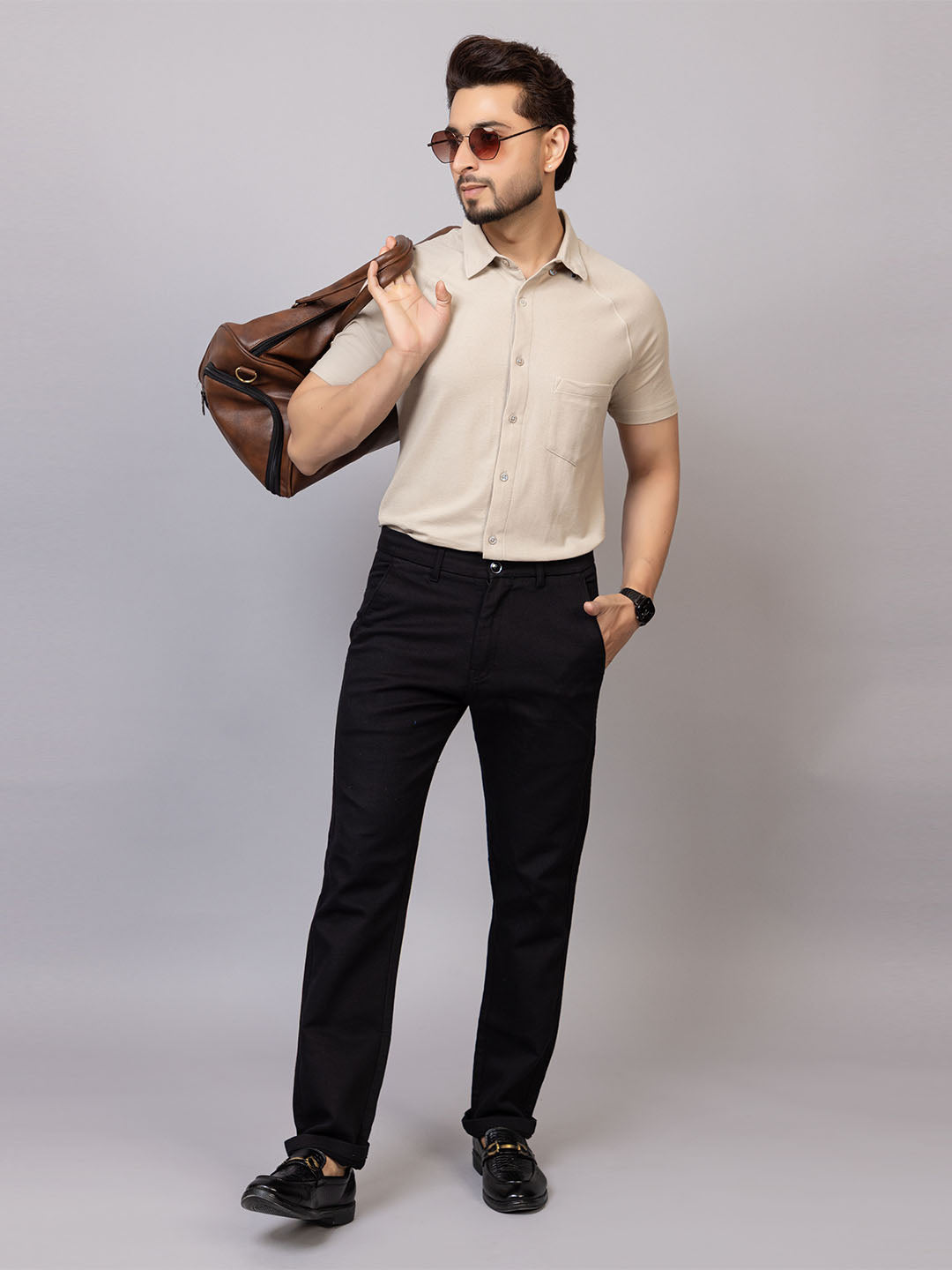 Oyster half sleeve honeycomb knit shirt for men by HABEAS, view 4