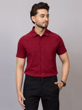 Magic Maroon half sleeve honeycomb knit shirt for men by HABEAS, view 1