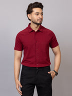 Magic Maroon half sleeve honeycomb knit shirt for men by HABEAS, view 1
