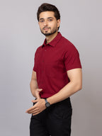 Magic Maroon half sleeve honeycomb knit shirt for men by HABEAS, view 2