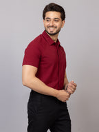 Magic Maroon half sleeve honeycomb knit shirt for men by HABEAS, view 3