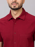 Magic Maroon half sleeve honeycomb knit shirt for men by HABEAS, view 4