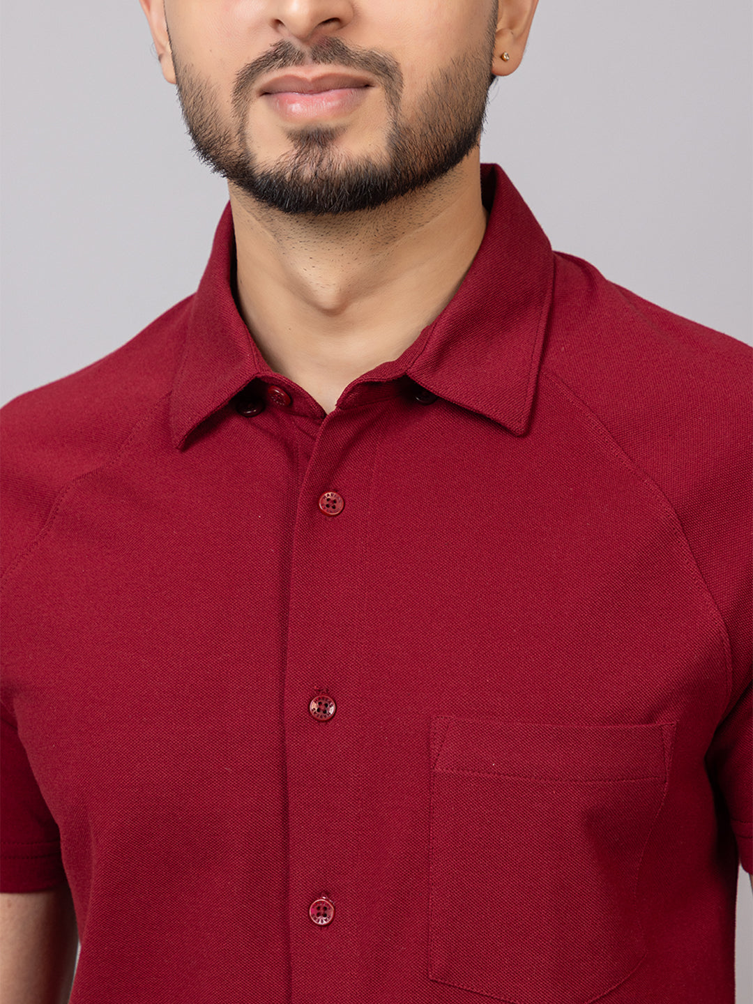 Magic Maroon half sleeve honeycomb knit shirt for men by HABEAS, view 4