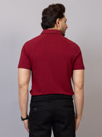 Magic Maroon half sleeve honeycomb knit shirt for men by HABEAS, view 6