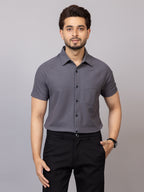 Charcoal Grey half sleeve honeycomb knit shirt for men by HABEAS, view 1