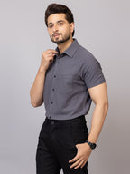 Charcoal Grey half sleeve honeycomb knit shirt for men by HABEAS, view 2