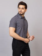Charcoal Grey half sleeve honeycomb knit shirt for men by HABEAS, view 3