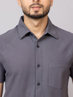 Charcoal Grey half sleeve honeycomb knit shirt for men by HABEAS, view 4