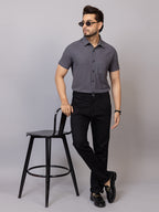 Charcoal Grey half sleeve honeycomb knit shirt for men by HABEAS, view 5