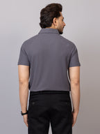 Charcoal Grey half sleeve honeycomb knit shirt for men by HABEAS, view 6
