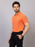 Tangerine half sleeve honeycomb knit shirt for men by HABEAS, view 2