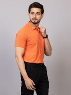 Tangerine half sleeve honeycomb knit shirt for men by HABEAS, view 3