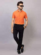 Tangerine half sleeve honeycomb knit shirt for men by HABEAS, view 5