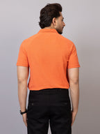 Tangerine half sleeve honeycomb knit shirt for men by HABEAS, view 6