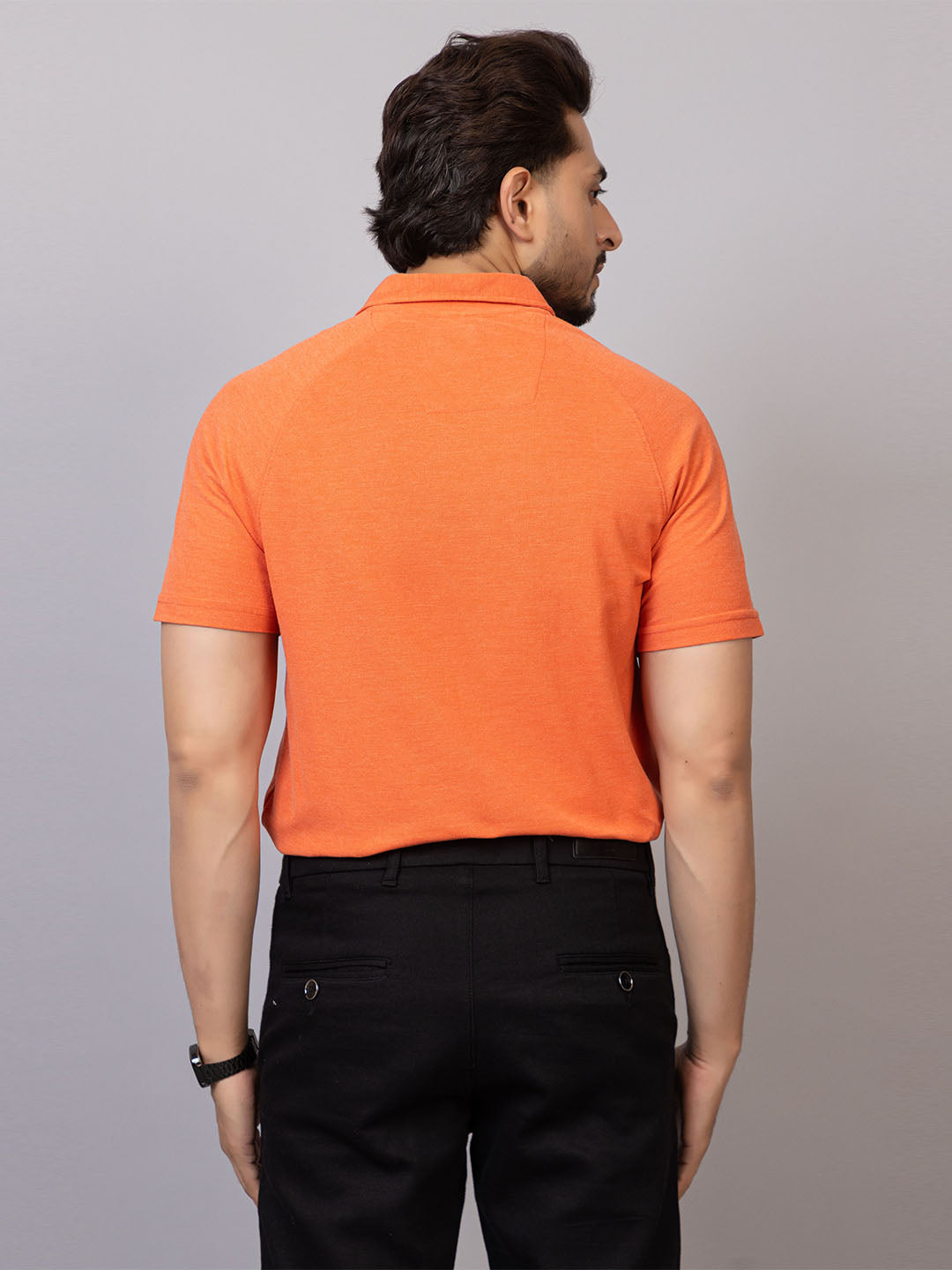 Tangerine half sleeve honeycomb knit shirt for men by HABEAS, view 6
