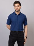 Denim Blue half sleeve honeycomb knit shirt for men by HABEAS, view 1