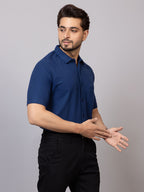 Denim Blue half sleeve honeycomb knit shirt for men by HABEAS, view 3