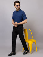Denim Blue half sleeve honeycomb knit shirt for men by HABEAS, view 5