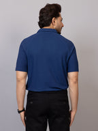 Denim Blue half sleeve honeycomb knit shirt for men by HABEAS, view 6