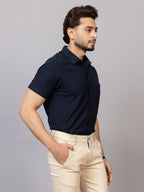 Classic Navy half sleeve honeycomb knit shirt for men by HABEAS, view 3