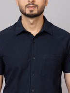 Classic Navy half sleeve honeycomb knit shirt for men by HABEAS, view 4