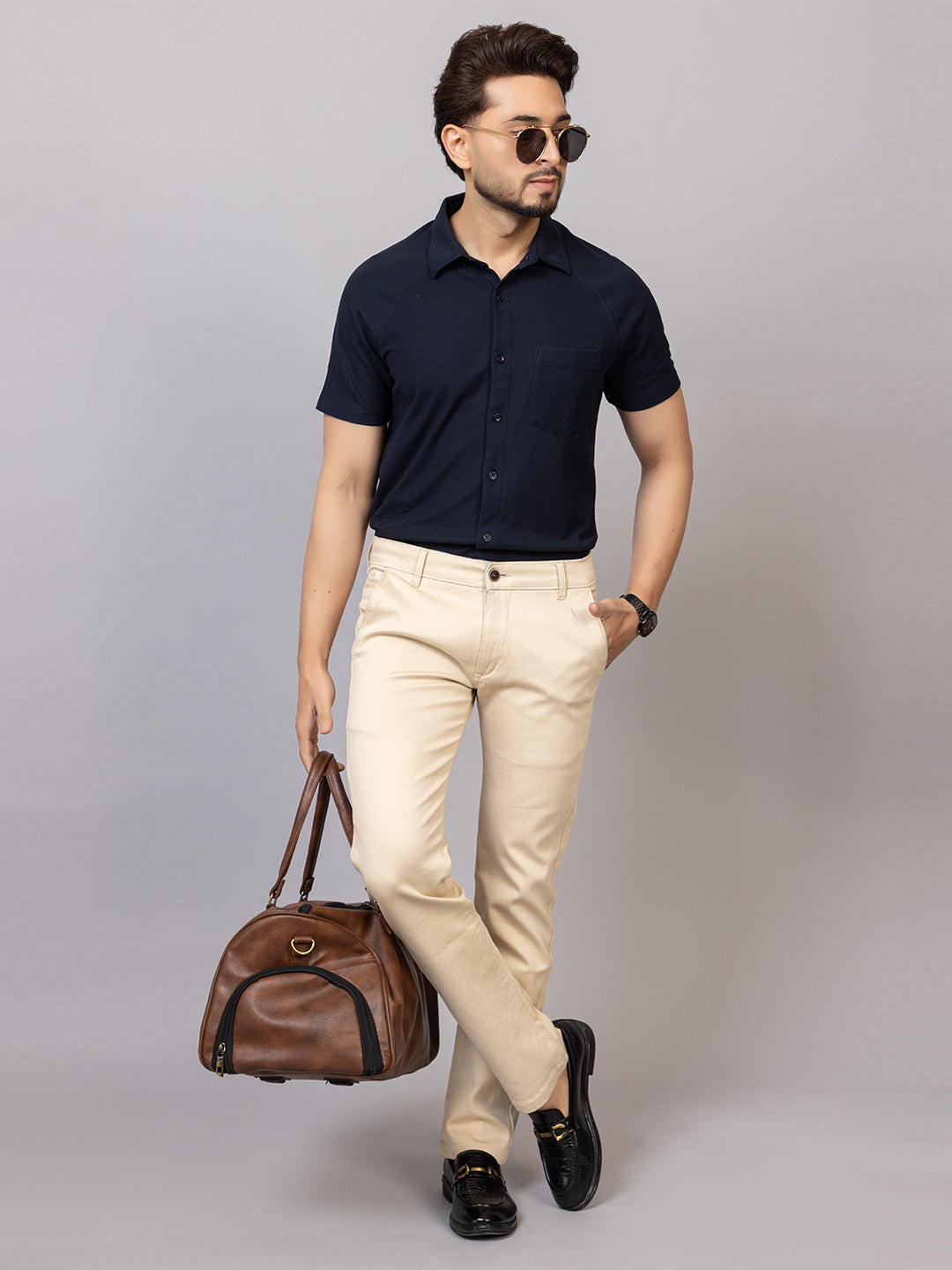 Classic Navy half sleeve honeycomb knit shirt for men by HABEAS, view 5