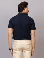 Classic Navy half sleeve honeycomb knit shirt for men by HABEAS, view 6