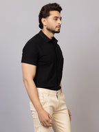 Elegant Black half sleeve honeycomb knit shirt for men by HABEAS, view 3