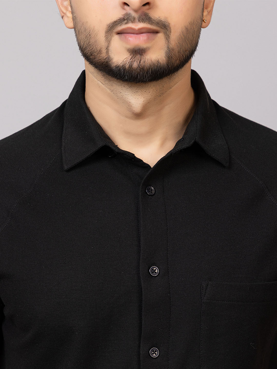 Elegant Black half sleeve honeycomb knit shirt for men by HABEAS, view 4