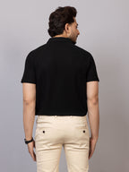 Elegant Black half sleeve honeycomb knit shirt for men by HABEAS, view 6
