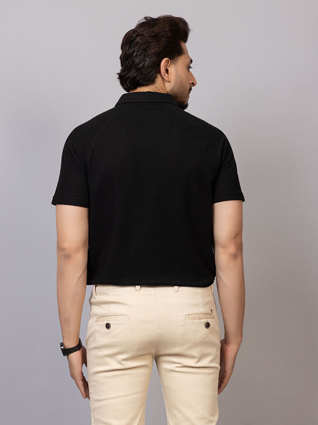 Elegant Black half sleeve honeycomb knit shirt for men by HABEAS, view 6