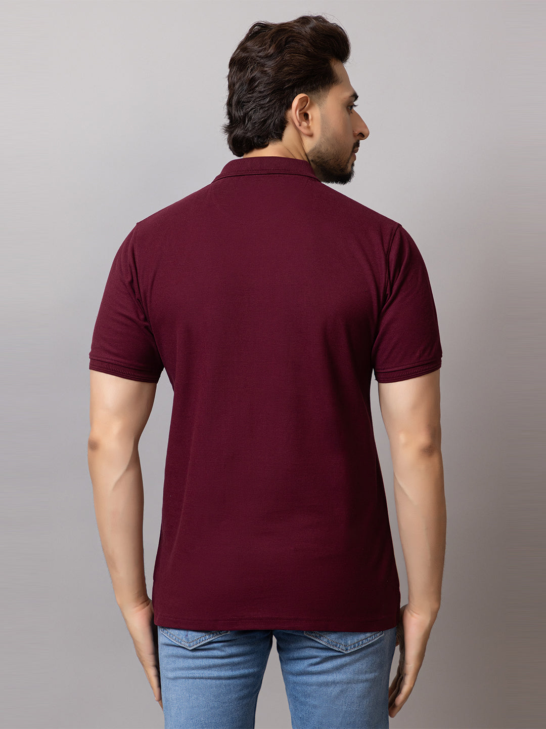 Burgundy Bliss honeycomb knit polo t-shirt for men by HABEAS, view 6