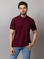 Burgundy Bliss honeycomb knit polo t-shirt for men by HABEAS, view 1